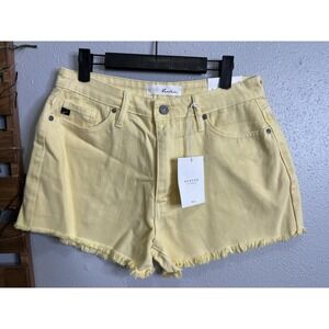 KanCan Womens Pale Yellow  Denim Shorts Raw Hem Size L